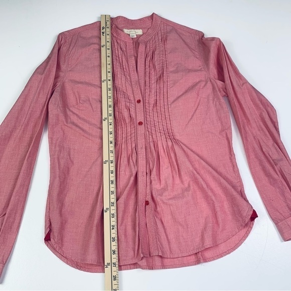 Victoria Secret Blouse Women Size Medium Button Down Pleading Long Sleeves Red - Picture 9 of 15